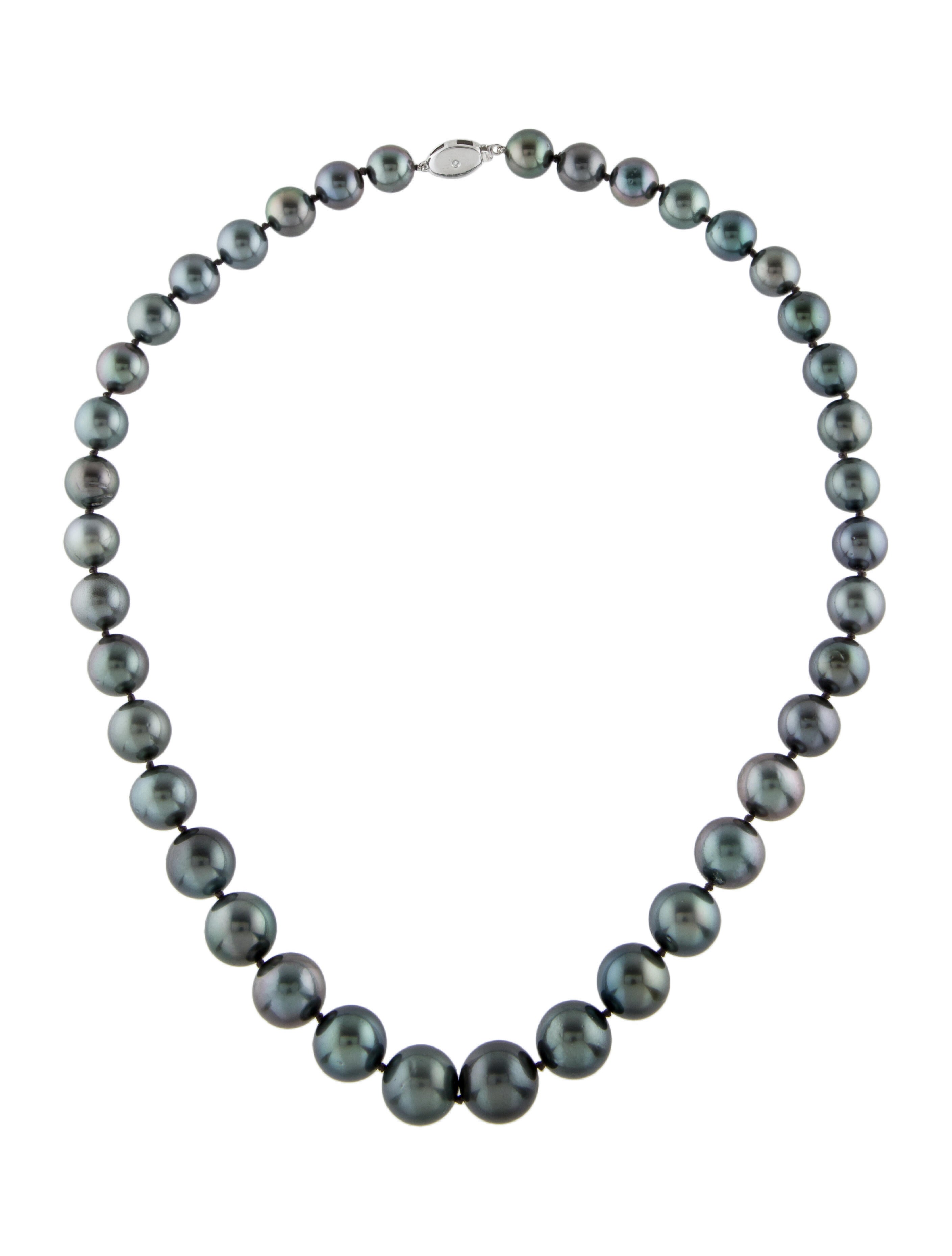 Necklace 14K Pearl Graduated Strand Necklace RhodiumPlated 14K White Gold Bead Strand