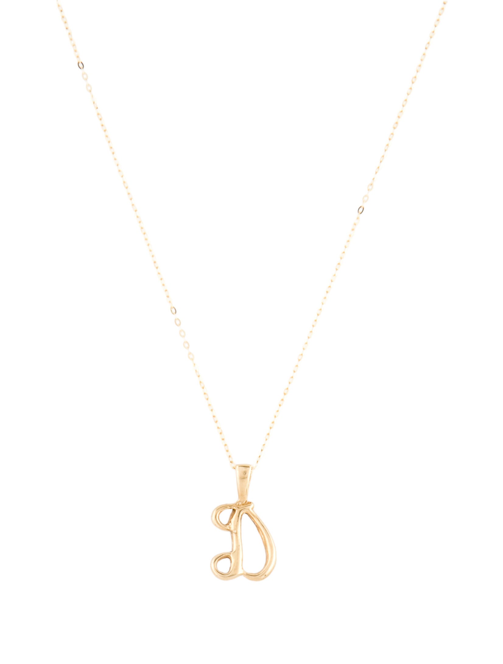 Necklace 14K Letter "D" Pendant Necklace 14K Yellow Gold Pendant