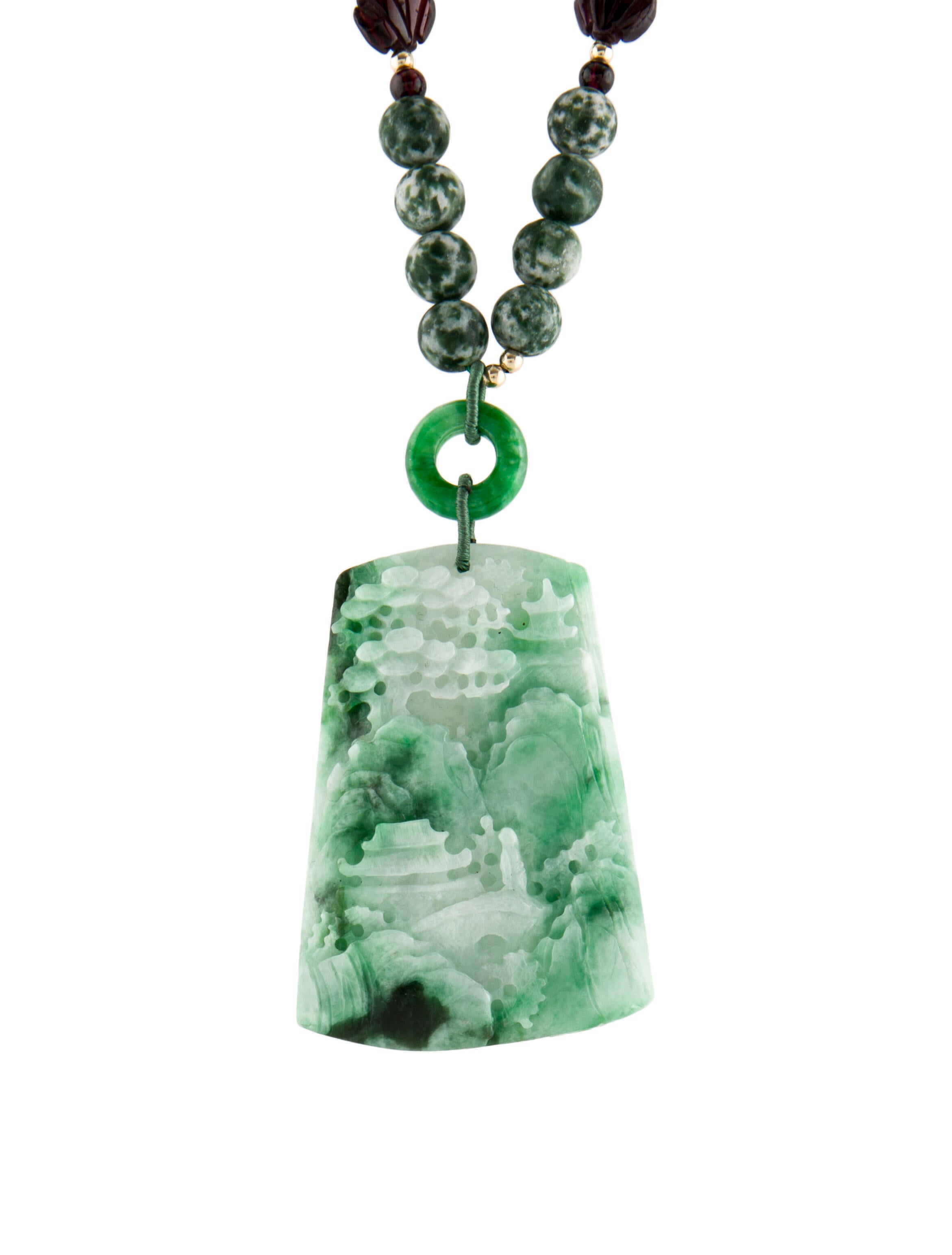 Necklace 14K Dyed Jadeite, & Unakite Beaded Necklace 14K