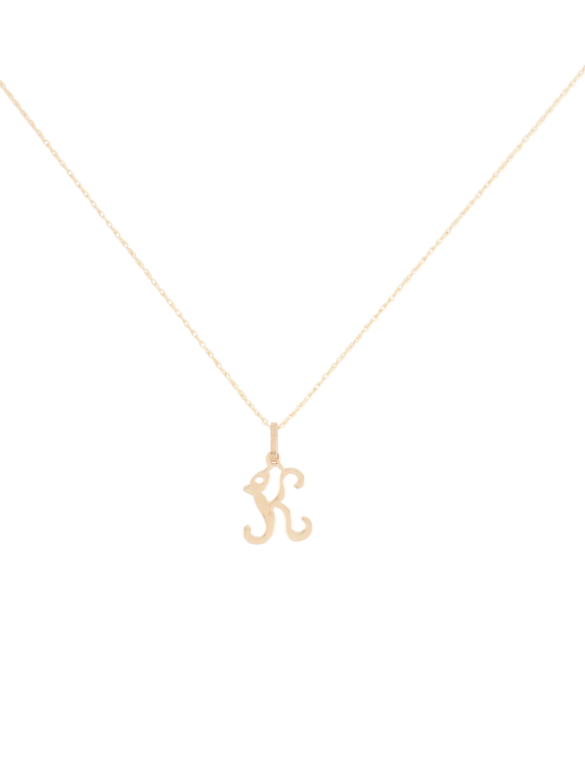 Necklace 14K Letter "K" Pendant Necklace 14K Yellow Gold Pendant Necklace, Necklaces