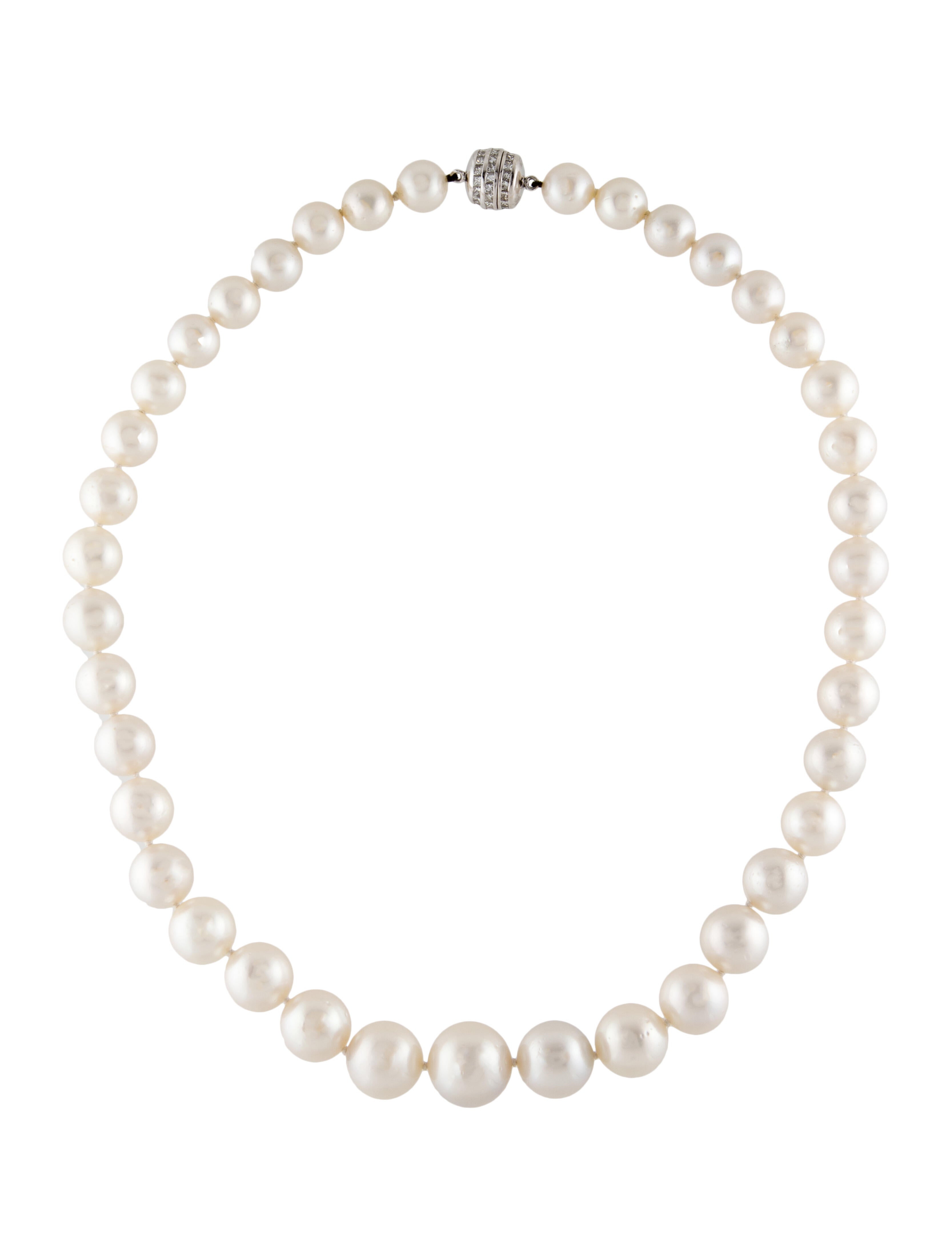 Necklace Platinum Graduated Pearl & Diamond Bead Strand Necklace 900