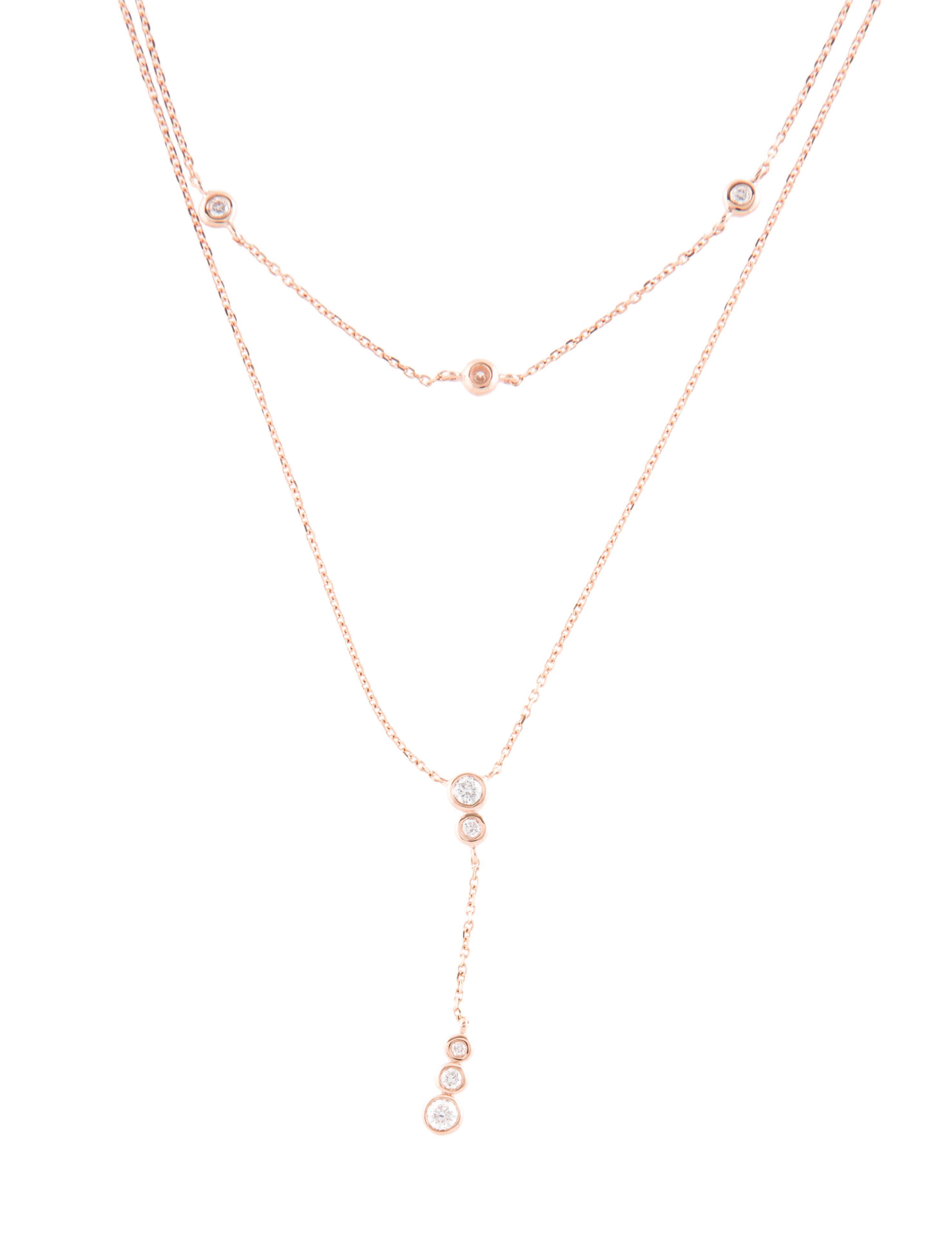 Necklace 14K Diamond Double Strand Lavalier Necklace 14K Rose Gold