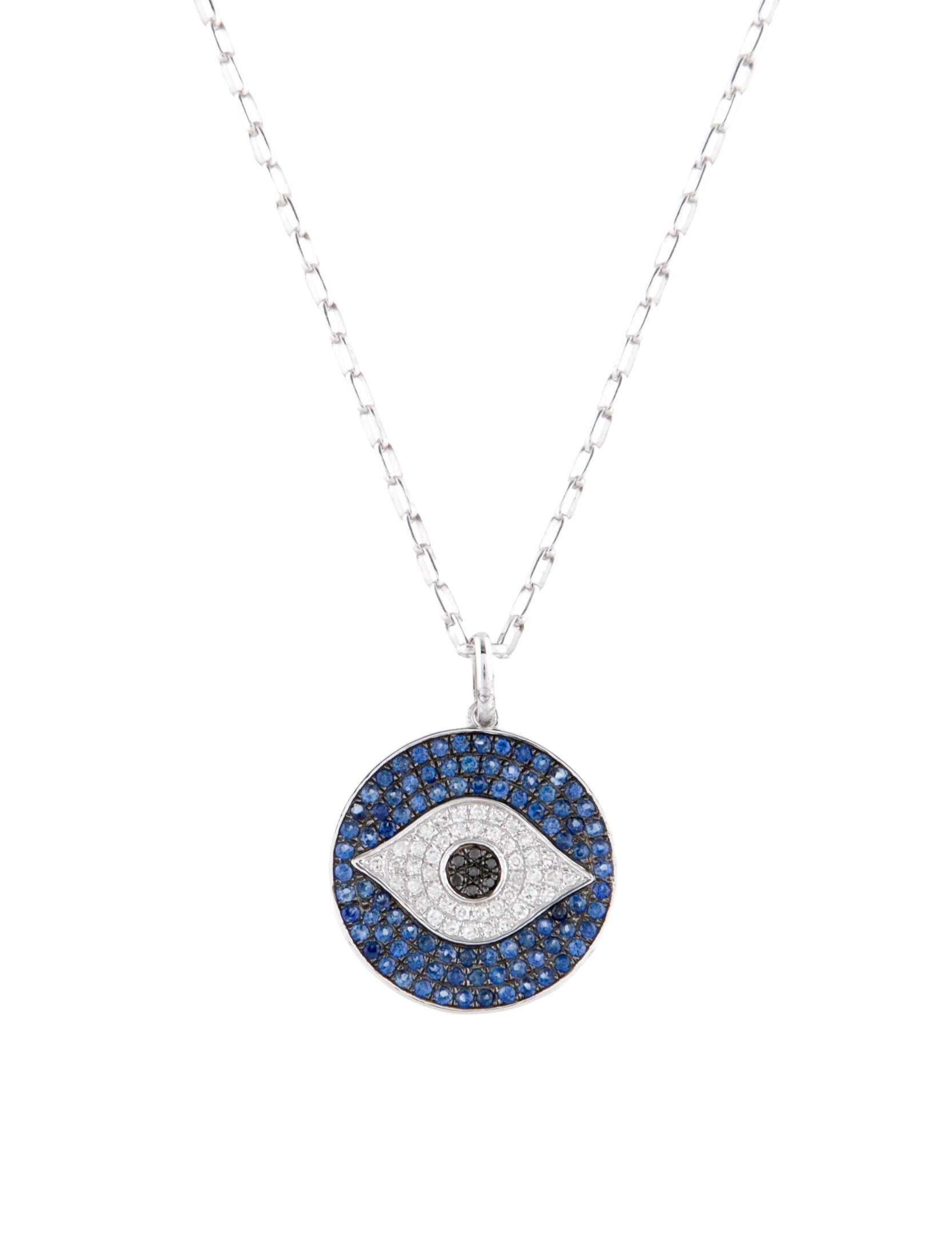 Necklace 14K Sapphire & Diamond Evil Eye Pendant Necklace Rhodium