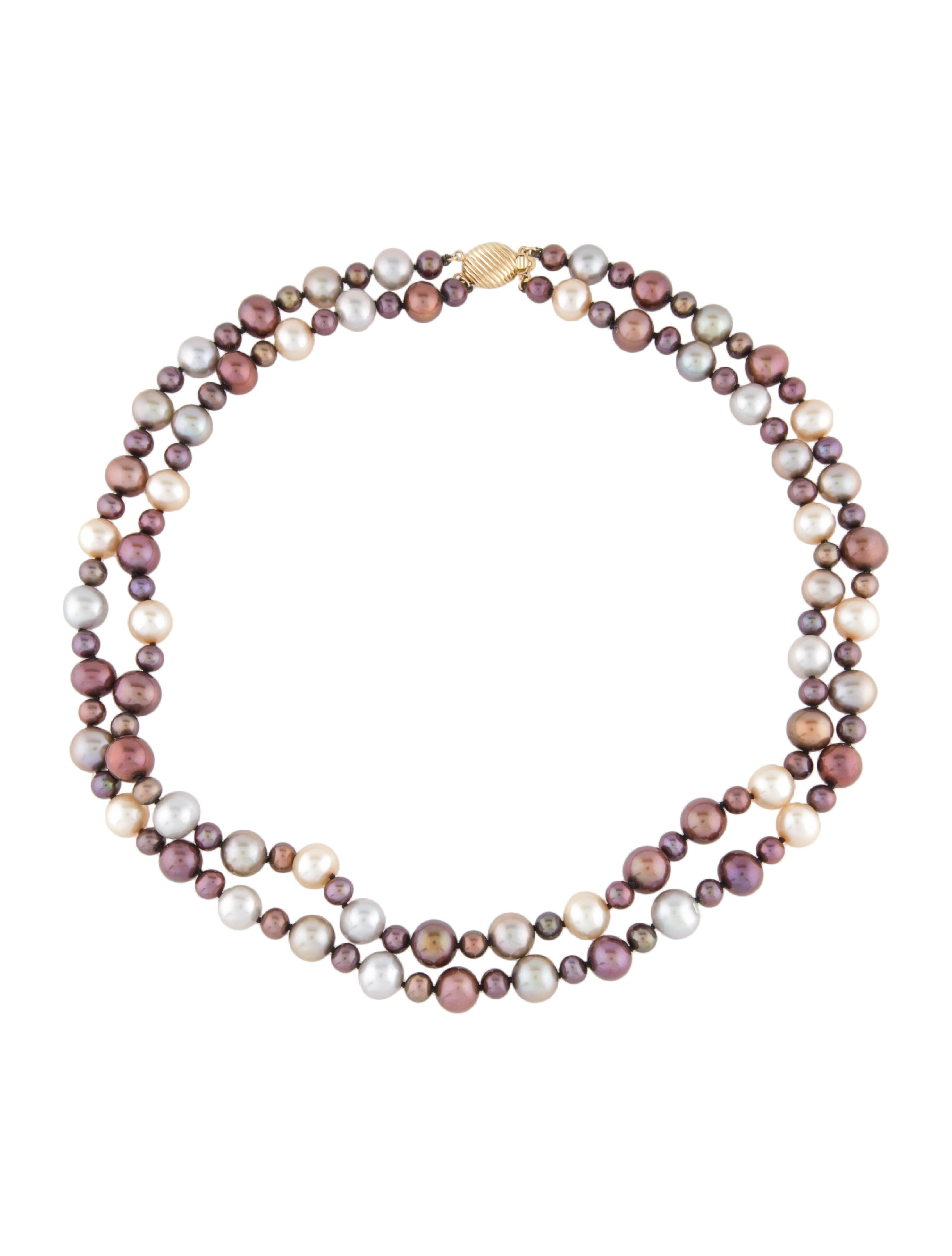 Necklace 14K Dyed Pearl Double Strand Bead Necklace 14K Yellow Gold