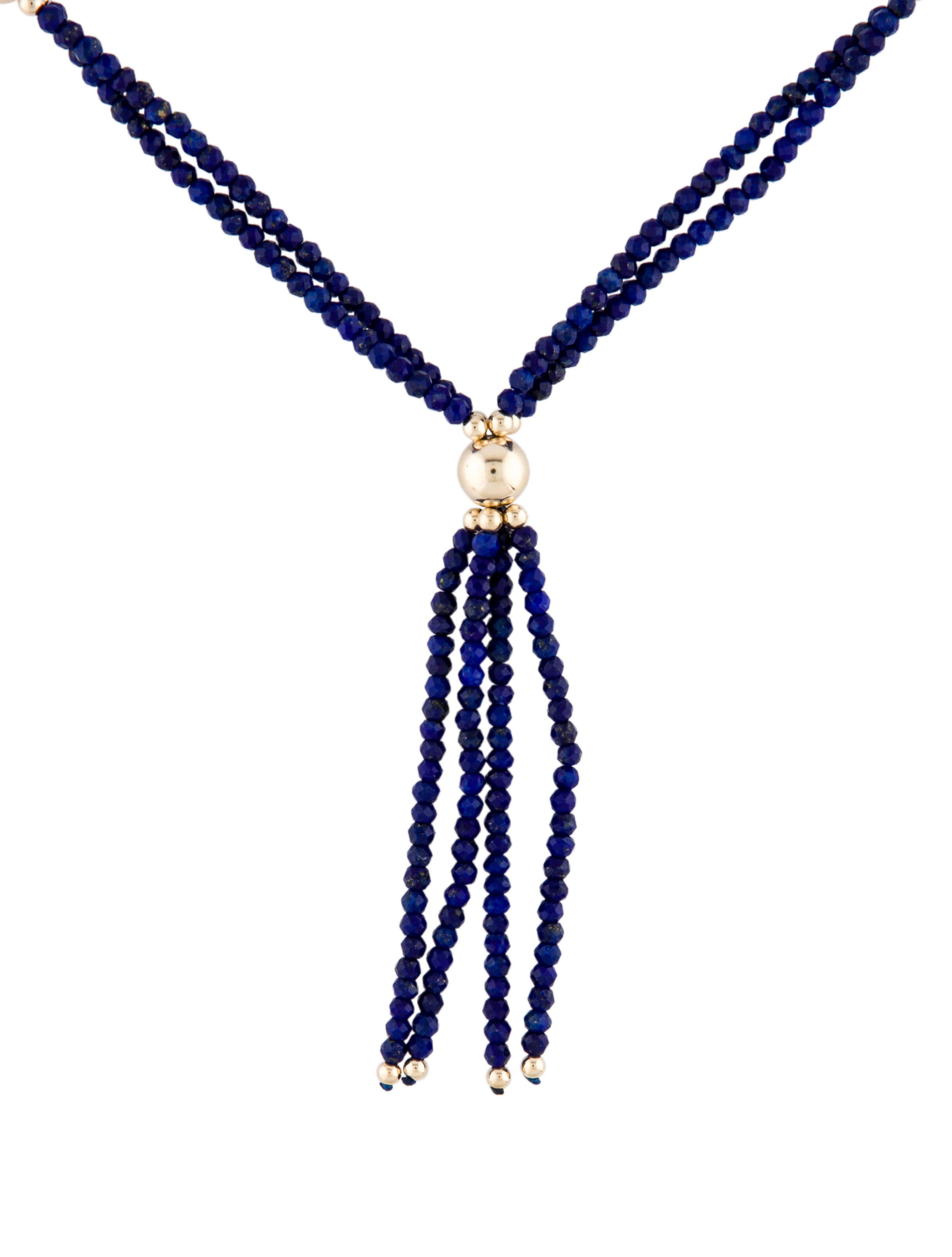 Necklace 14K Lapis Lazuli Tassel Bead Necklace 14K Yellow Gold Bead NECKL197315 2 Enlarged