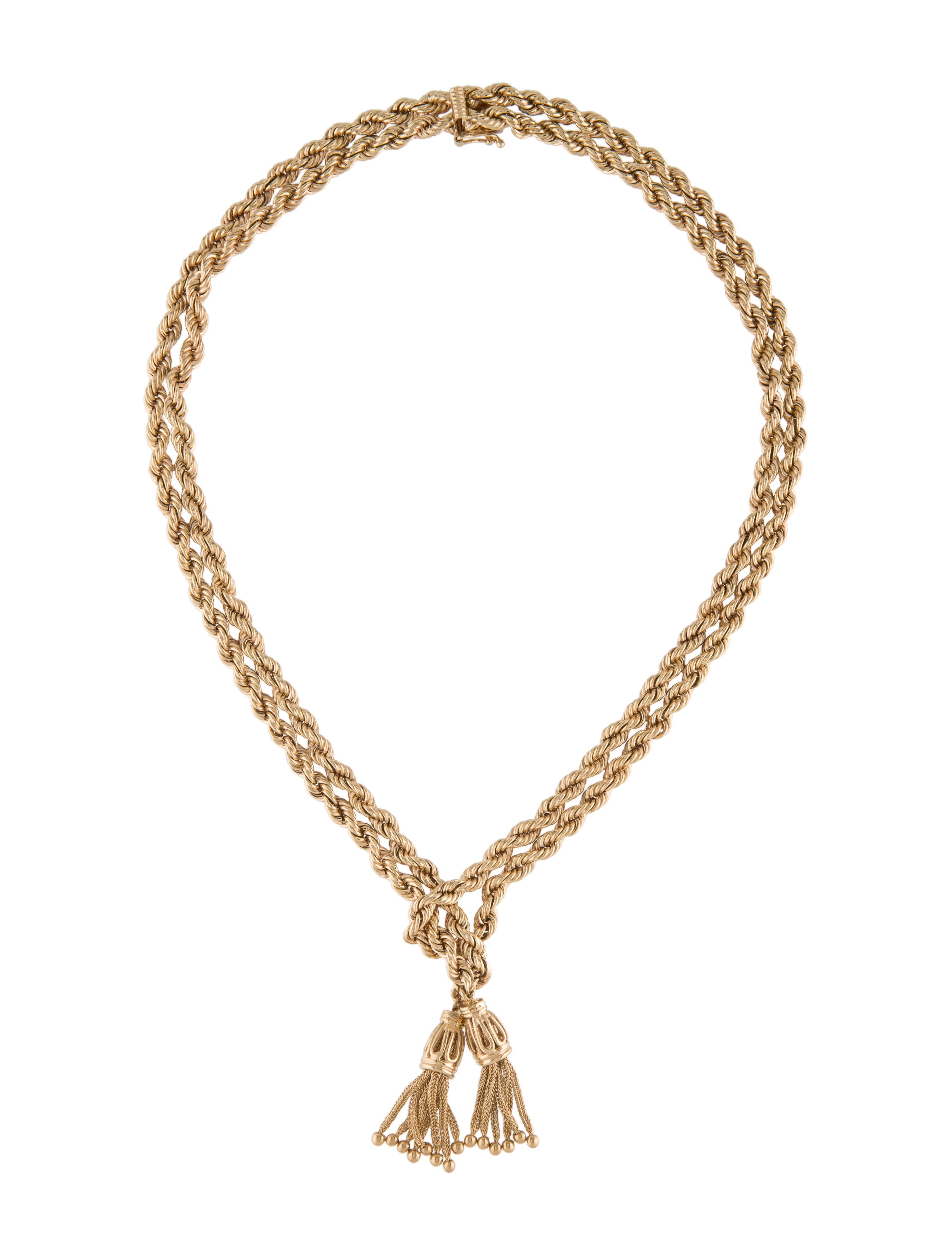 Necklace 14K Double Rope Chain Tasseled Lavalier Necklace 14K Yellow