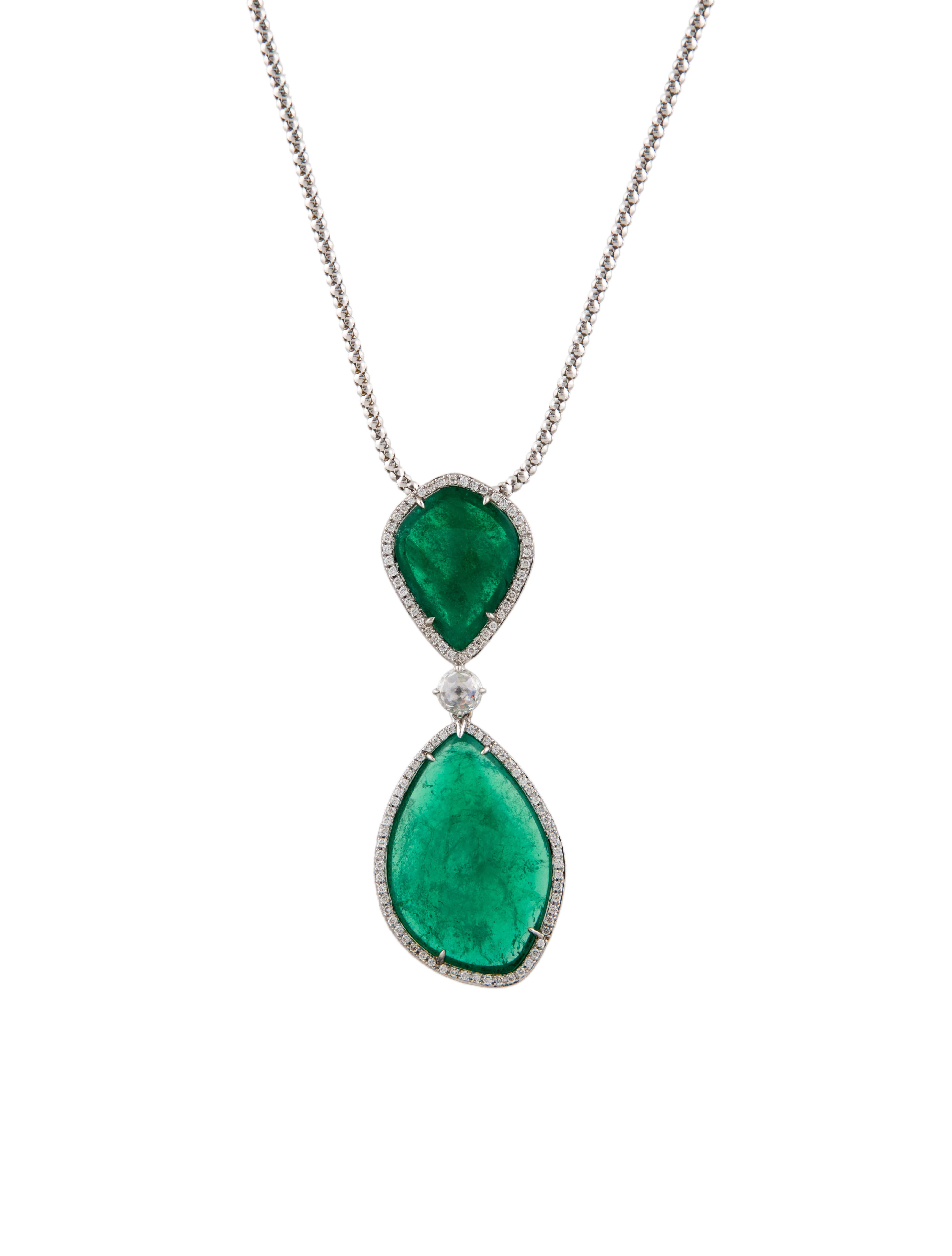 Necklace 18K Emerald & Diamond Pendant Necklace