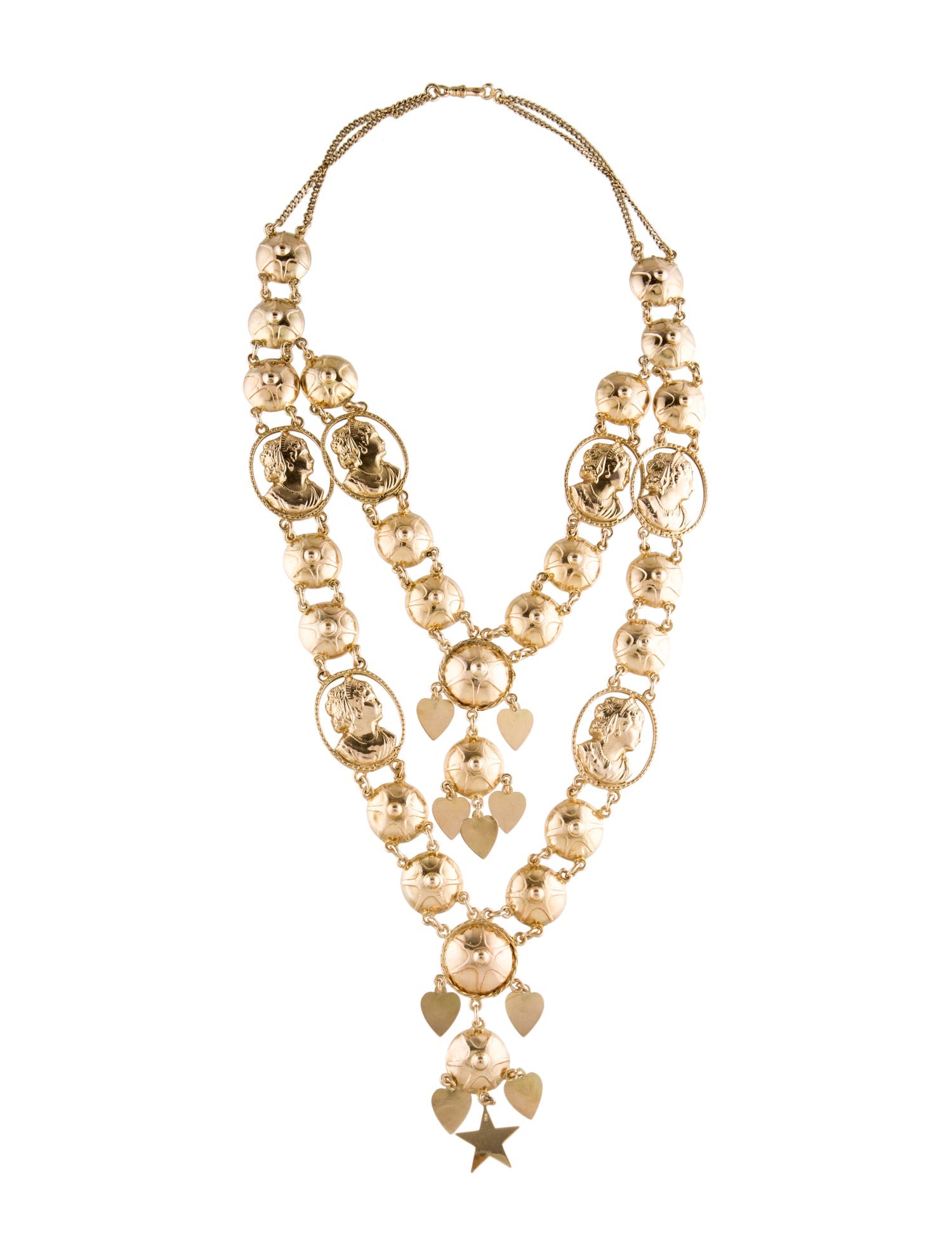Jay Lane Double Strand Medallion Necklace Orange, GoldTone