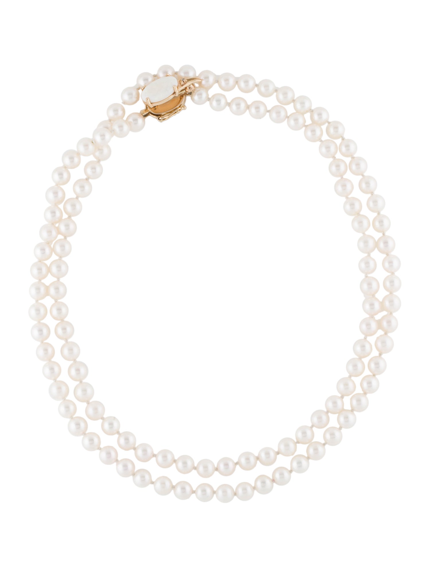 Necklace 14K Pearl Double Strand & Ruby Clasp Necklace 14K Yellow Gold Bead Strand, Necklaces