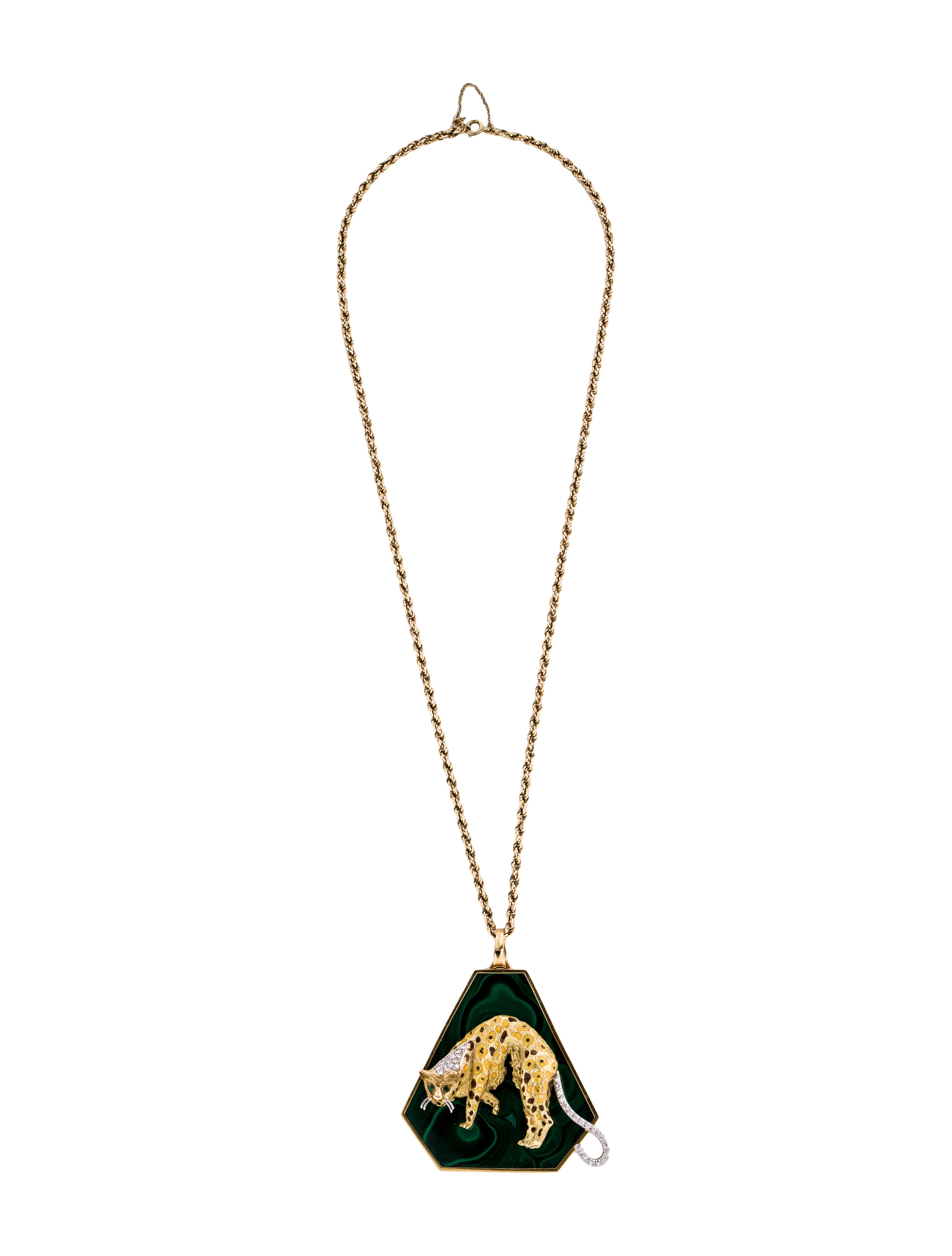 Gemstone & Enamel Panther Pendant Necklace Necklaces NECKL21438