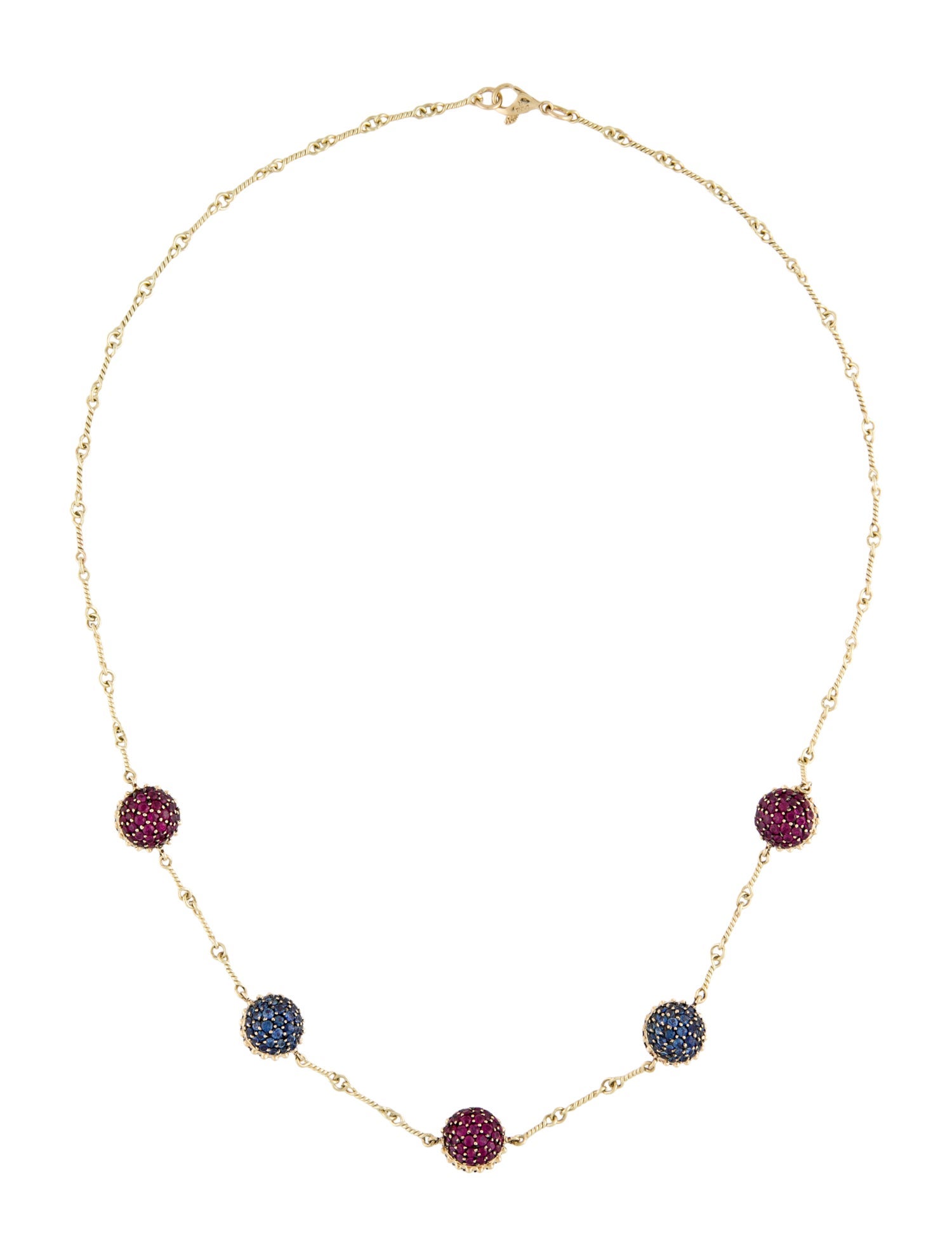 Necklace 14K Ruby & Sapphire Ball Station