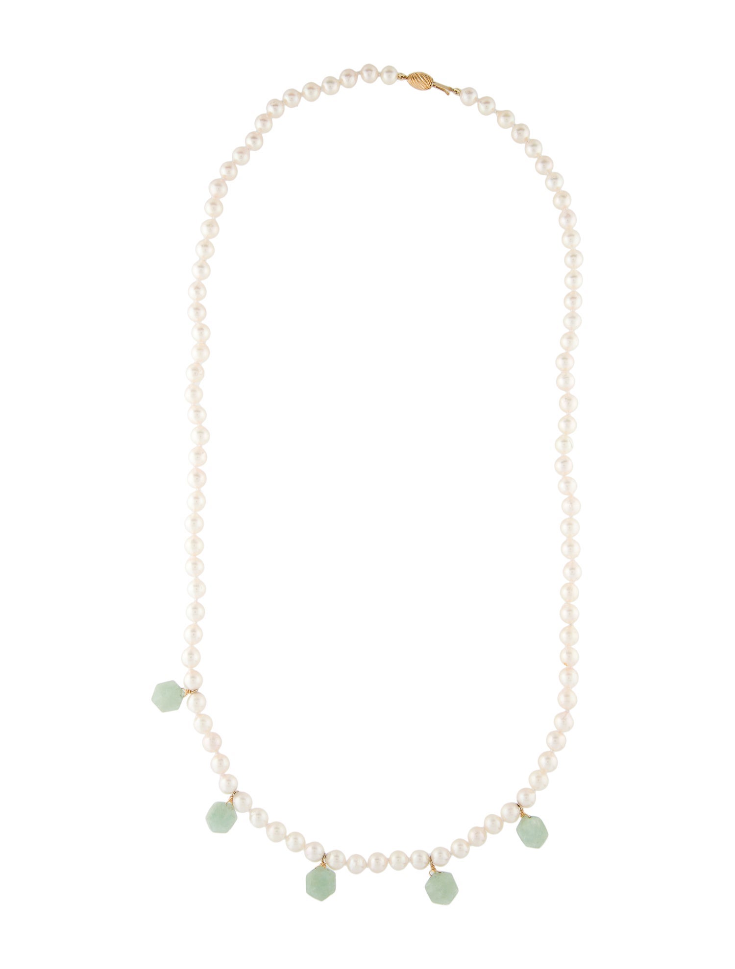 Necklace 14K Pearl & Aquamarine Bead Drop Station Necklace