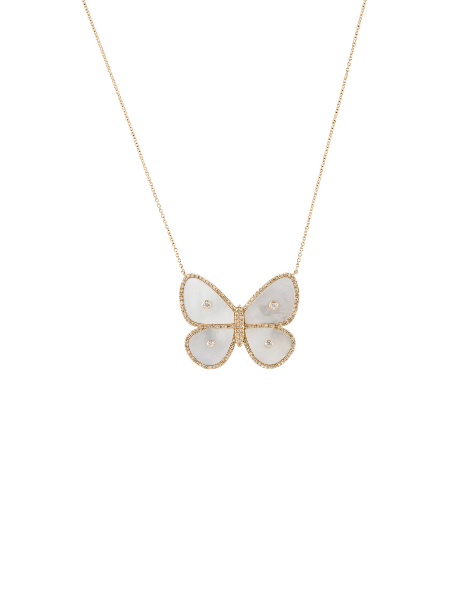 Necklace 14K Mother of Pearl & Diamond Butterfly Pendant Necklace