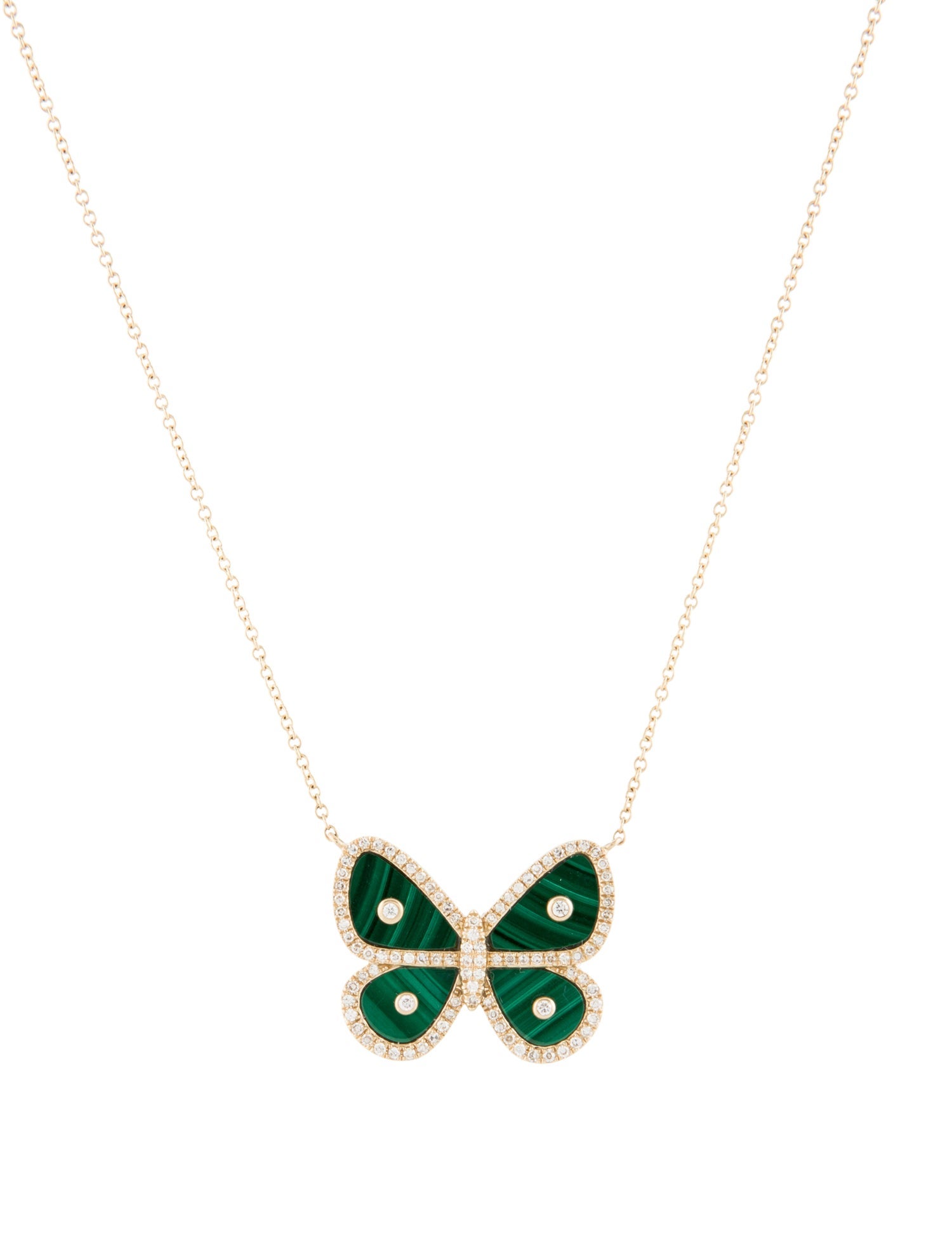 Necklace 14K Diamond & Malachite Butterfly Necklace