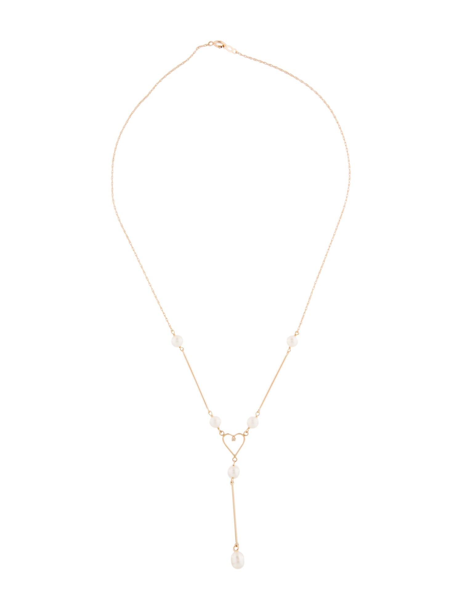 Necklace 14K Pearl & Diamond Heart Lavalier Necklace