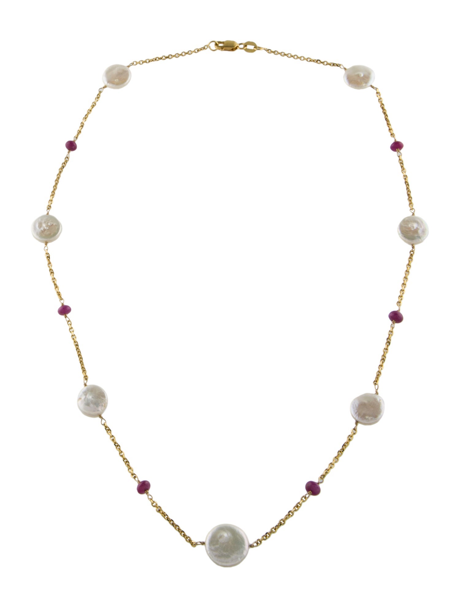 Necklace 14K Ruby & Pearl Station Necklace