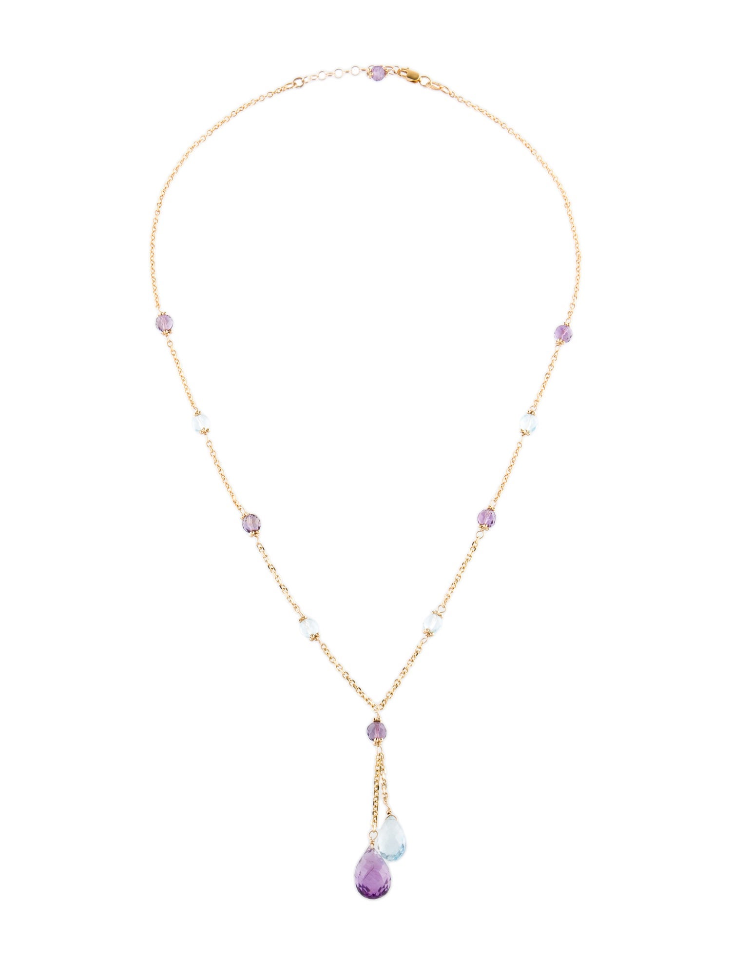 Necklace 14K Amethyst & Topaz Lavalier Necklace