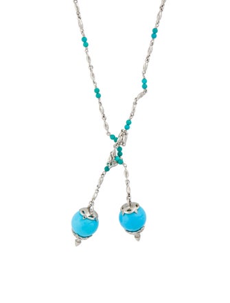 Necklace Platinum Diamond-Accented Turquoise Sautoir