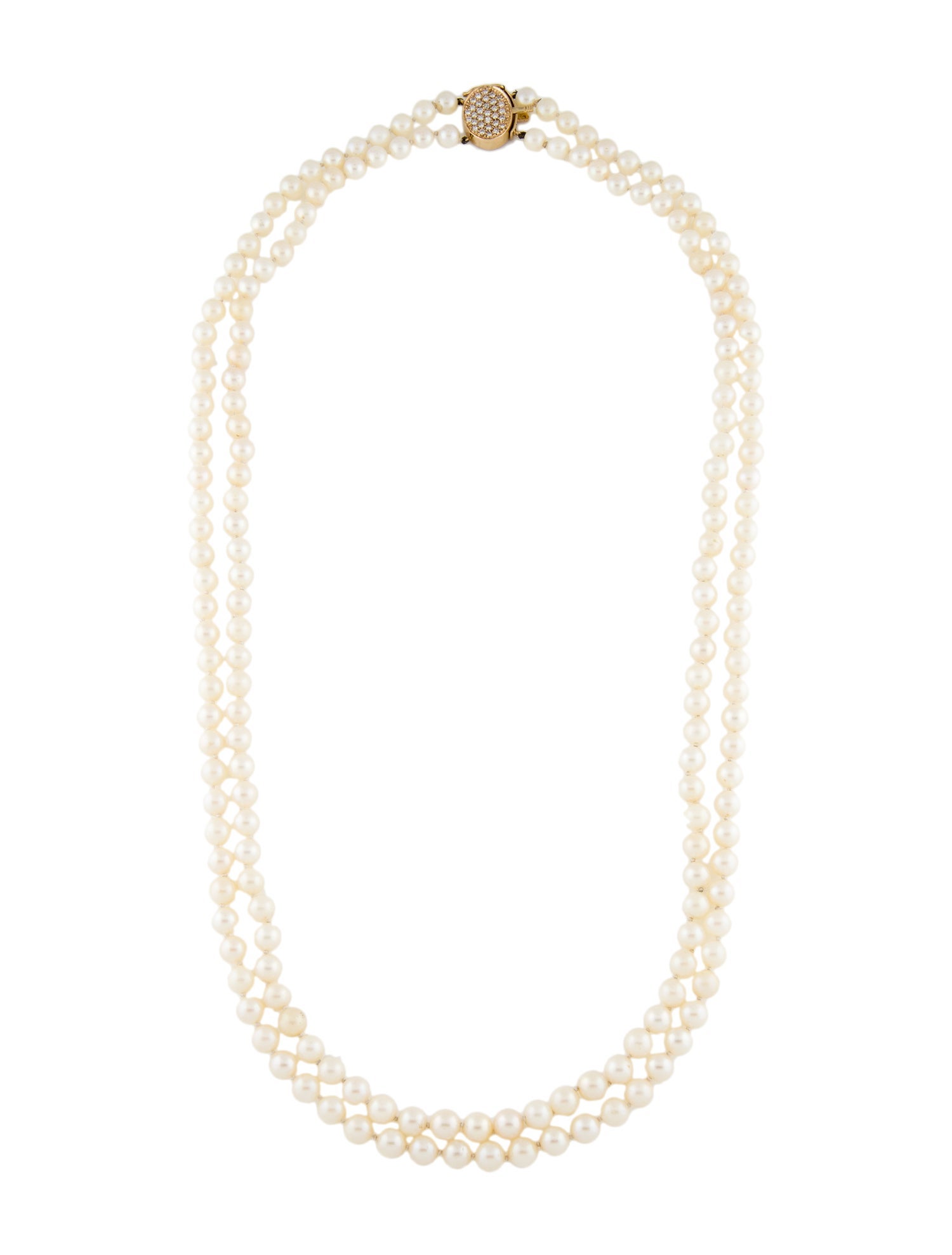 Necklace 14K Pearl & Diamond Double Strand Necklace