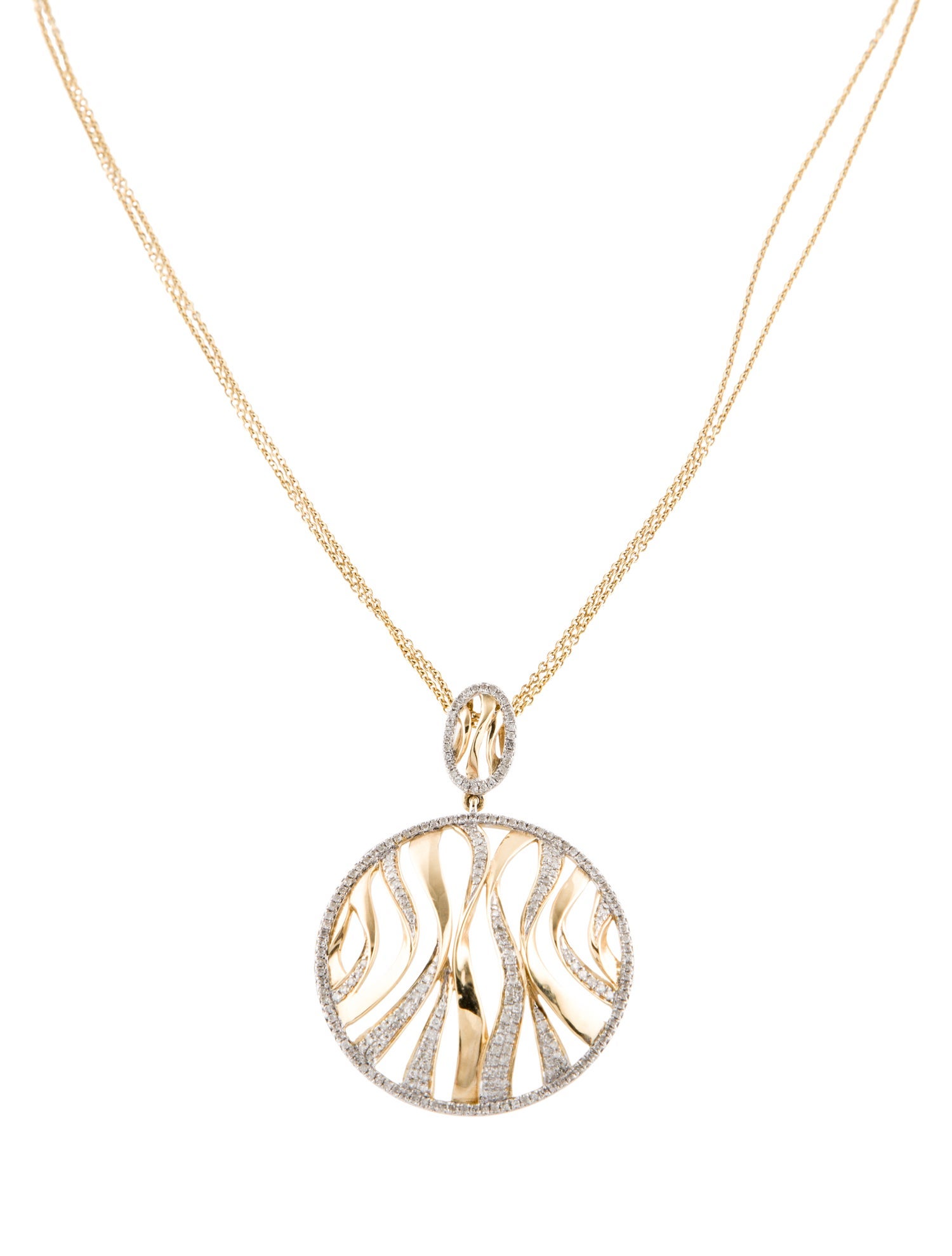 Necklace 14K Diamond Circle Pendant Double Strand