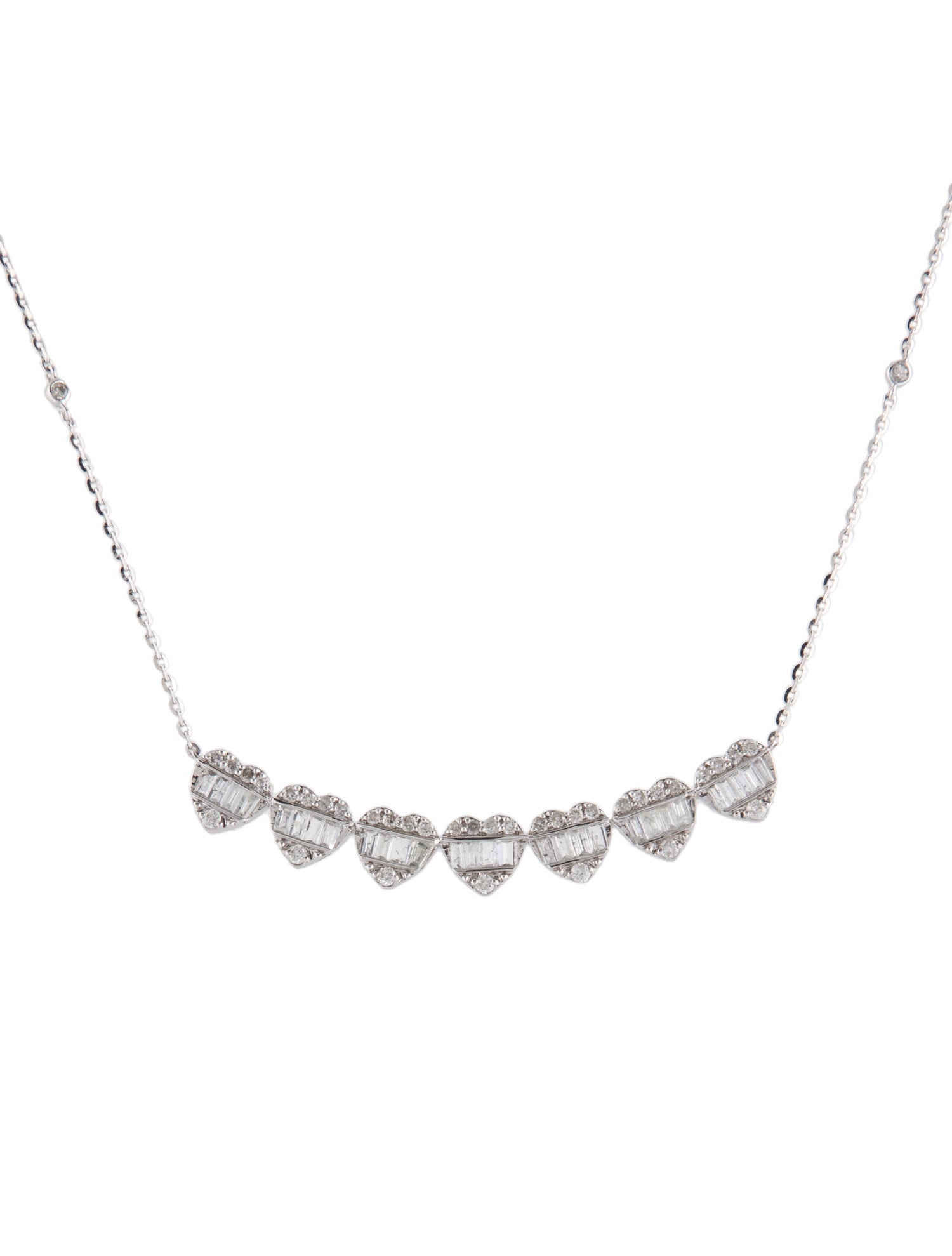 Necklace 14K Diamond Heart Station Pendant Necklace