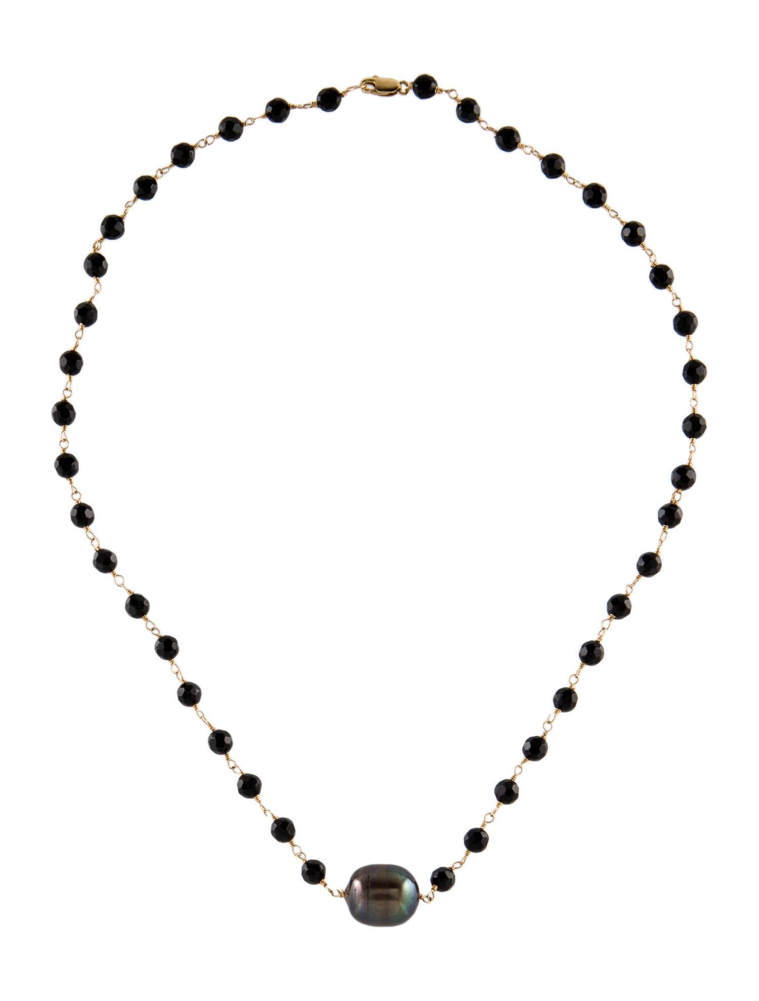 Necklace 14K Dyed Pearl & Onyx Pendant Necklace