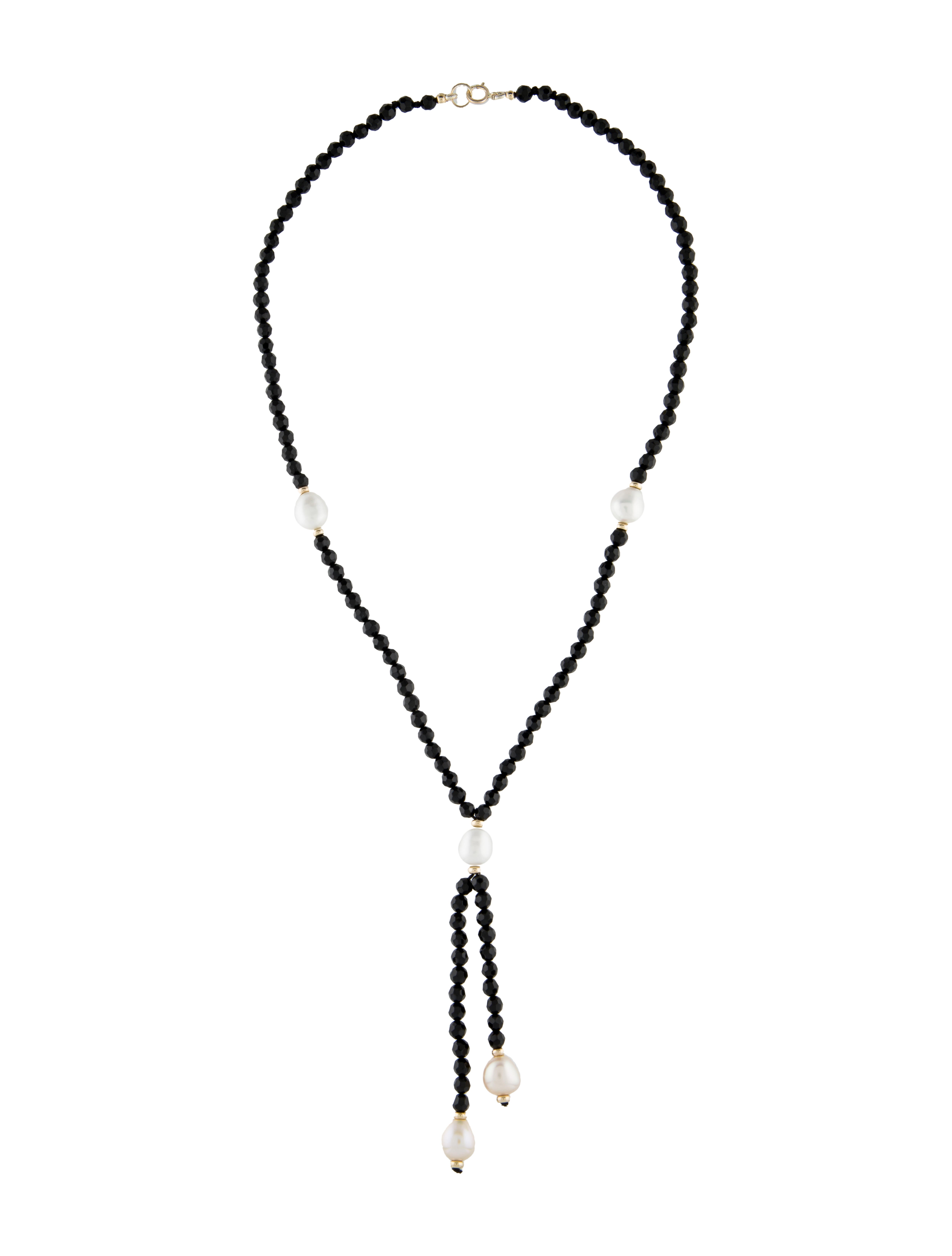 Necklace 14K Pearl & Onyx Lavalier Necklace