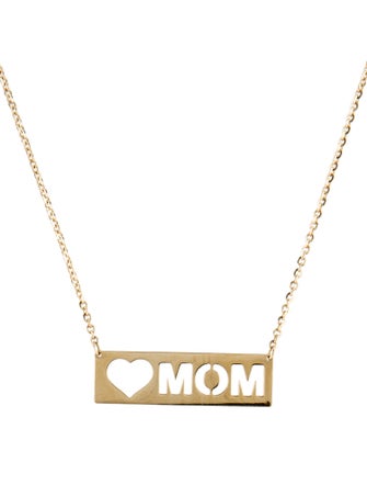 Necklace 14K 'MOM Heart' Bar Pendant Necklace