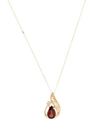Necklace Pendant 14K Garnet & Diamond