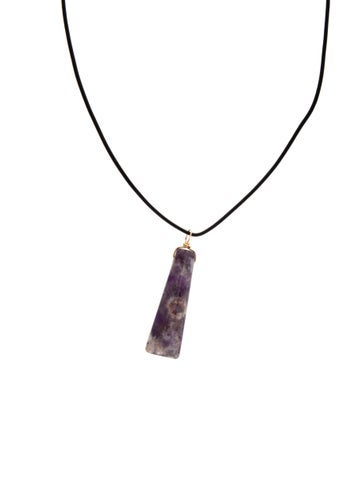 Necklace Pendant 14K Leather & Amethyst