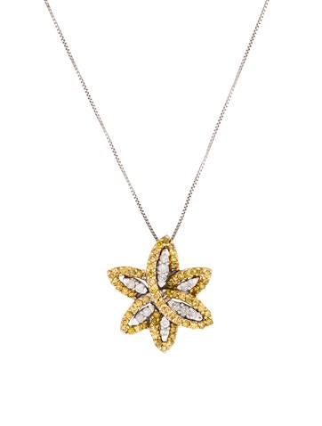 White & Yellow Diamond Flower Pendant Necklace