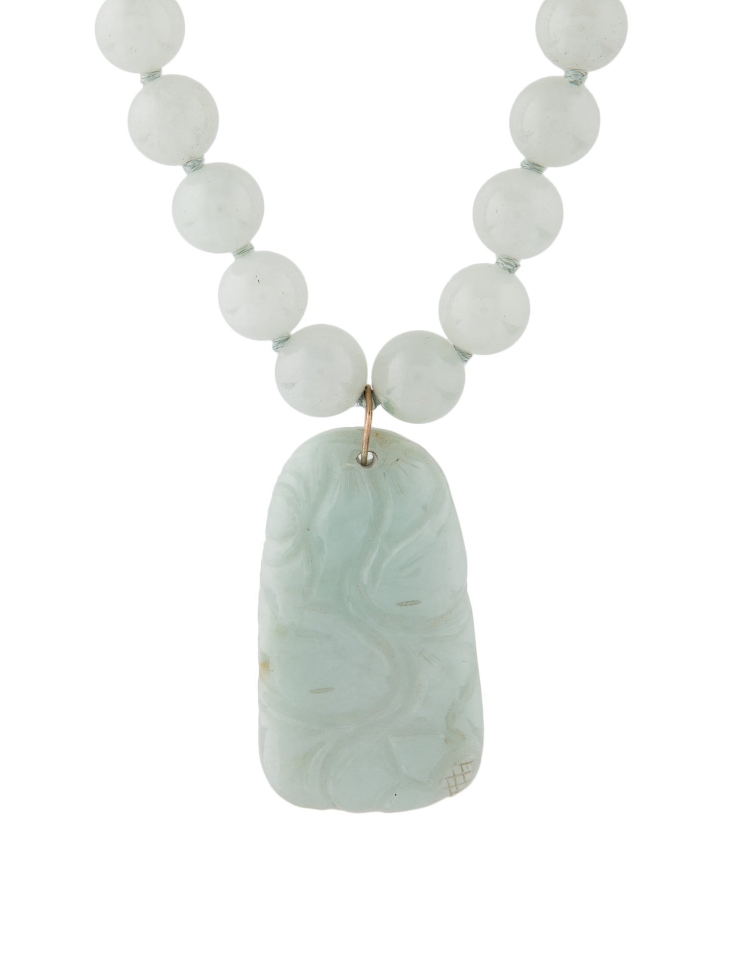 Necklace 14K Jadeite Beaded Pendant