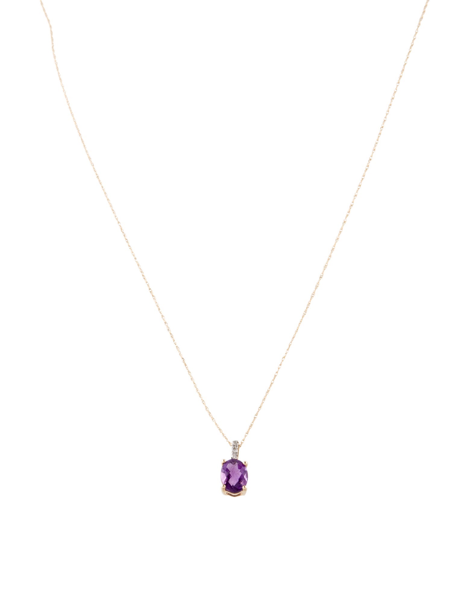 Necklace 14K Amethyst & Diamond Pendant Necklace