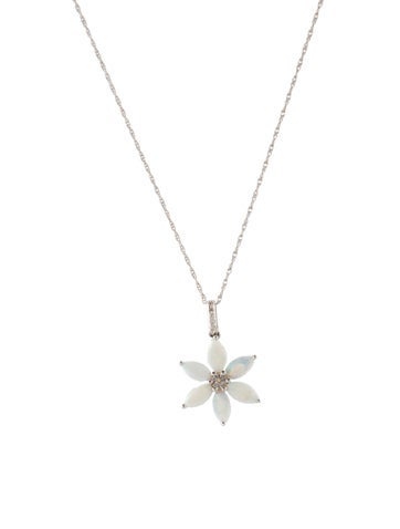 Necklace Pendant 14K White Opal & Diamond