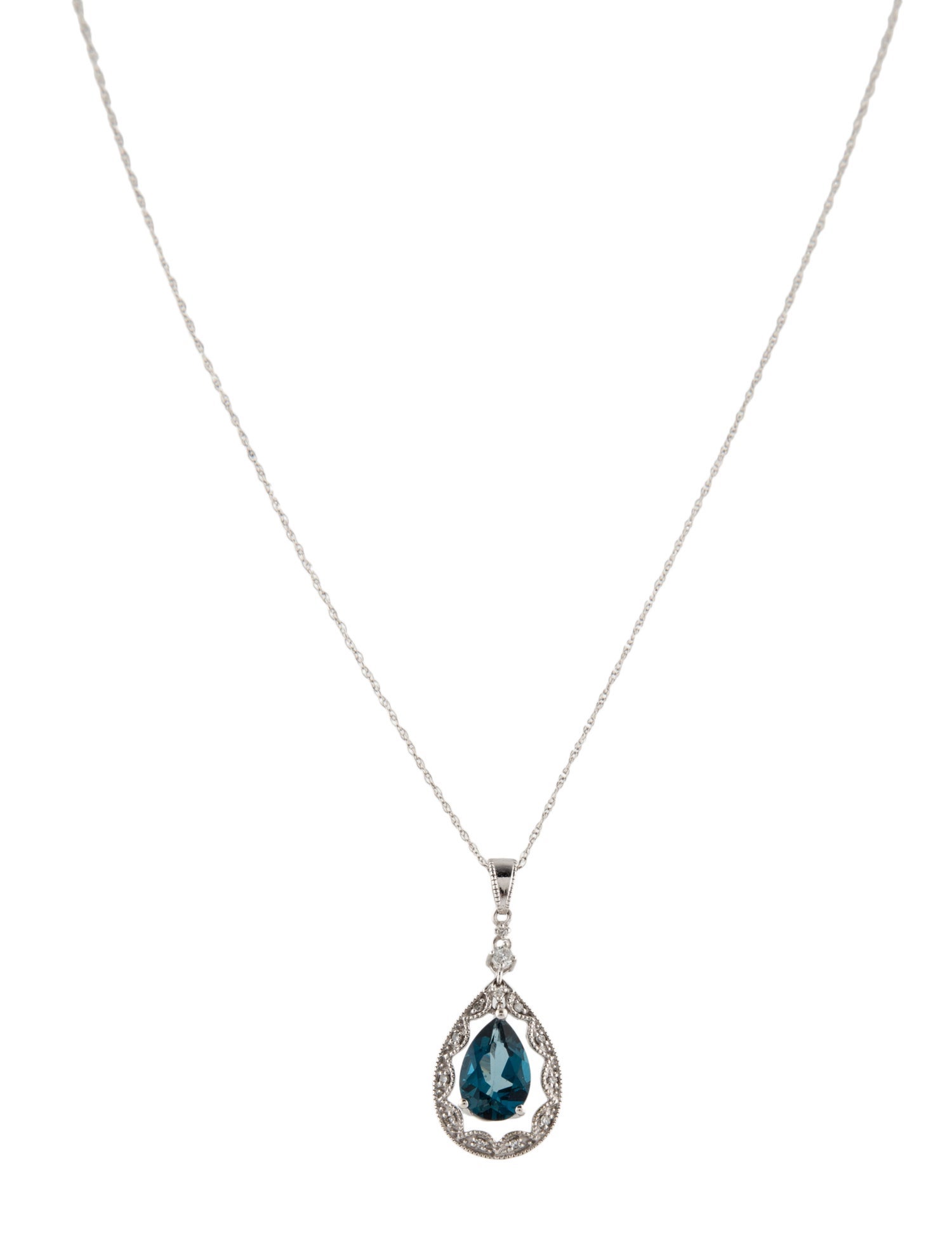 Necklace 14K Blue Topaz & Diamond Pendant