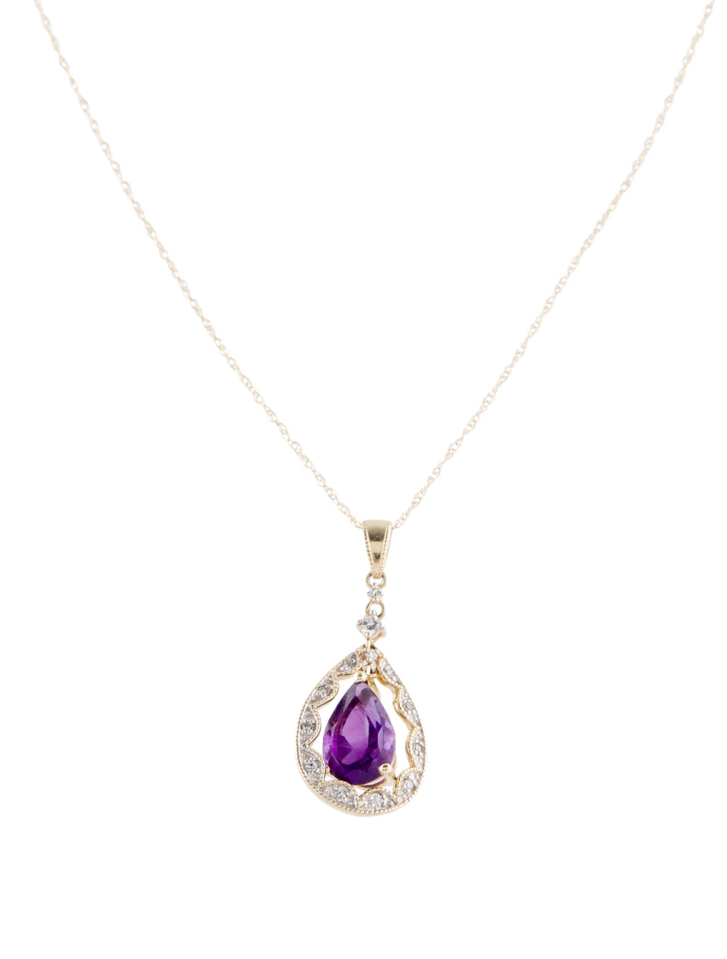Necklace 14K Amethyst & Diamond Pendant