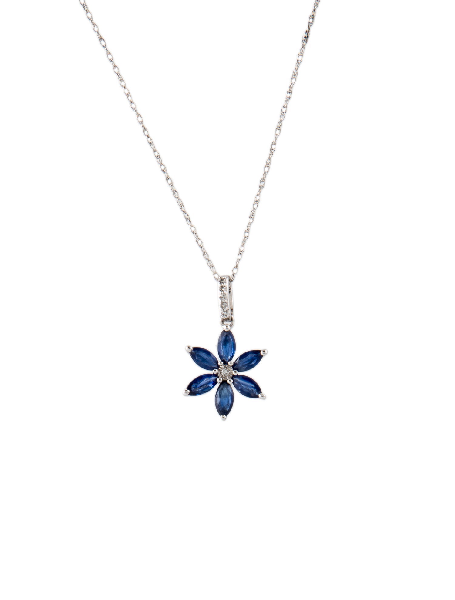Necklace 14K Sapphire & Diamond Flower Pendant