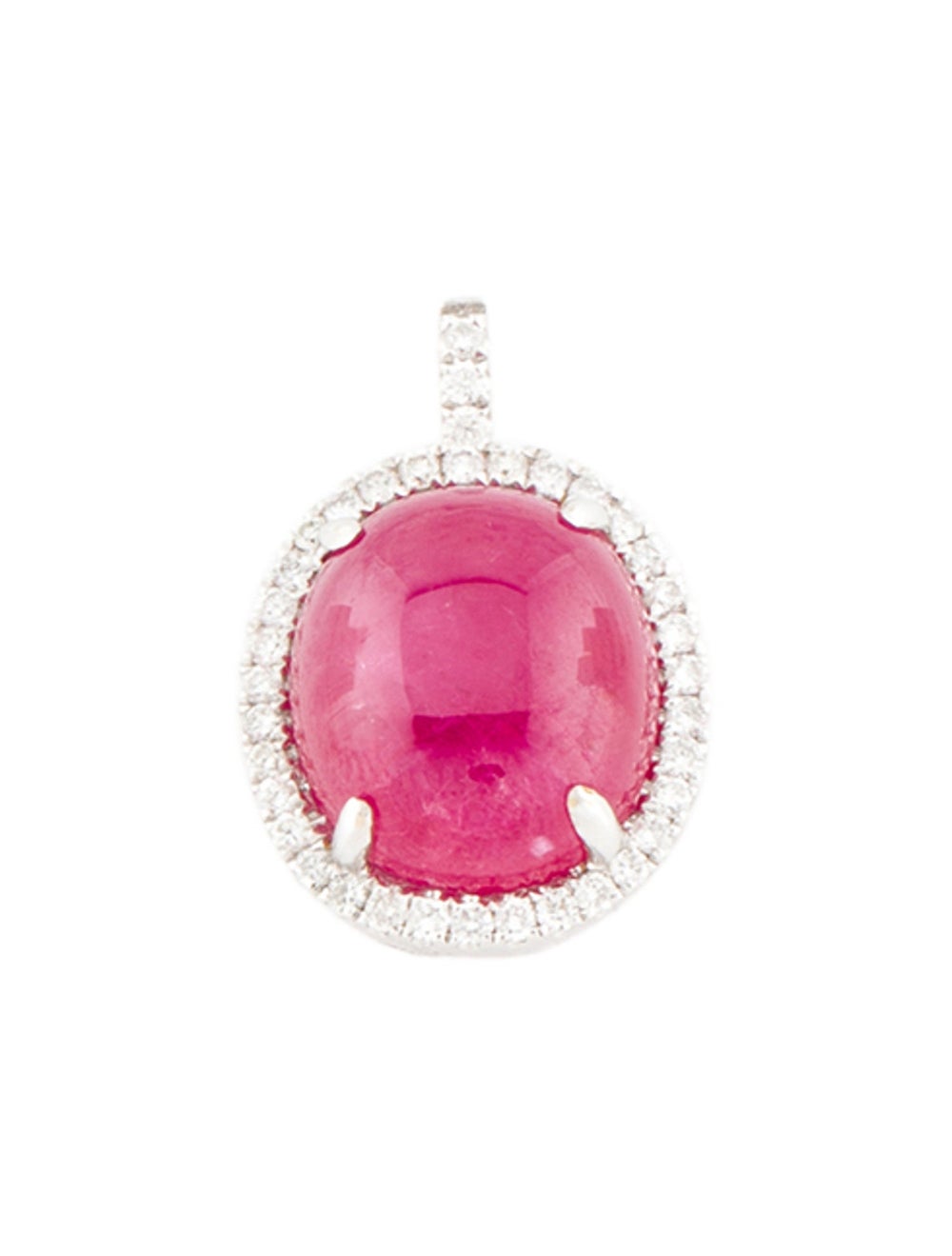 Necklace 18K 11.82ct Ruby & Diamond Halo Drop Pendant RhodiumPlated