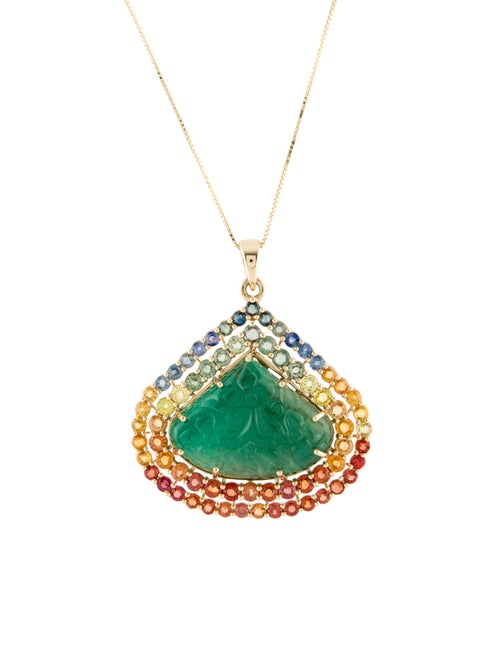 Necklace 14K Emerald & Sapphire Pendant Necklace