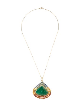 Necklace 14K Emerald & Sapphire Pendant Necklace