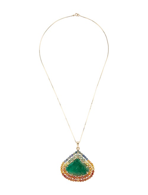 Necklace 14K Emerald & Sapphire Pendant Necklace