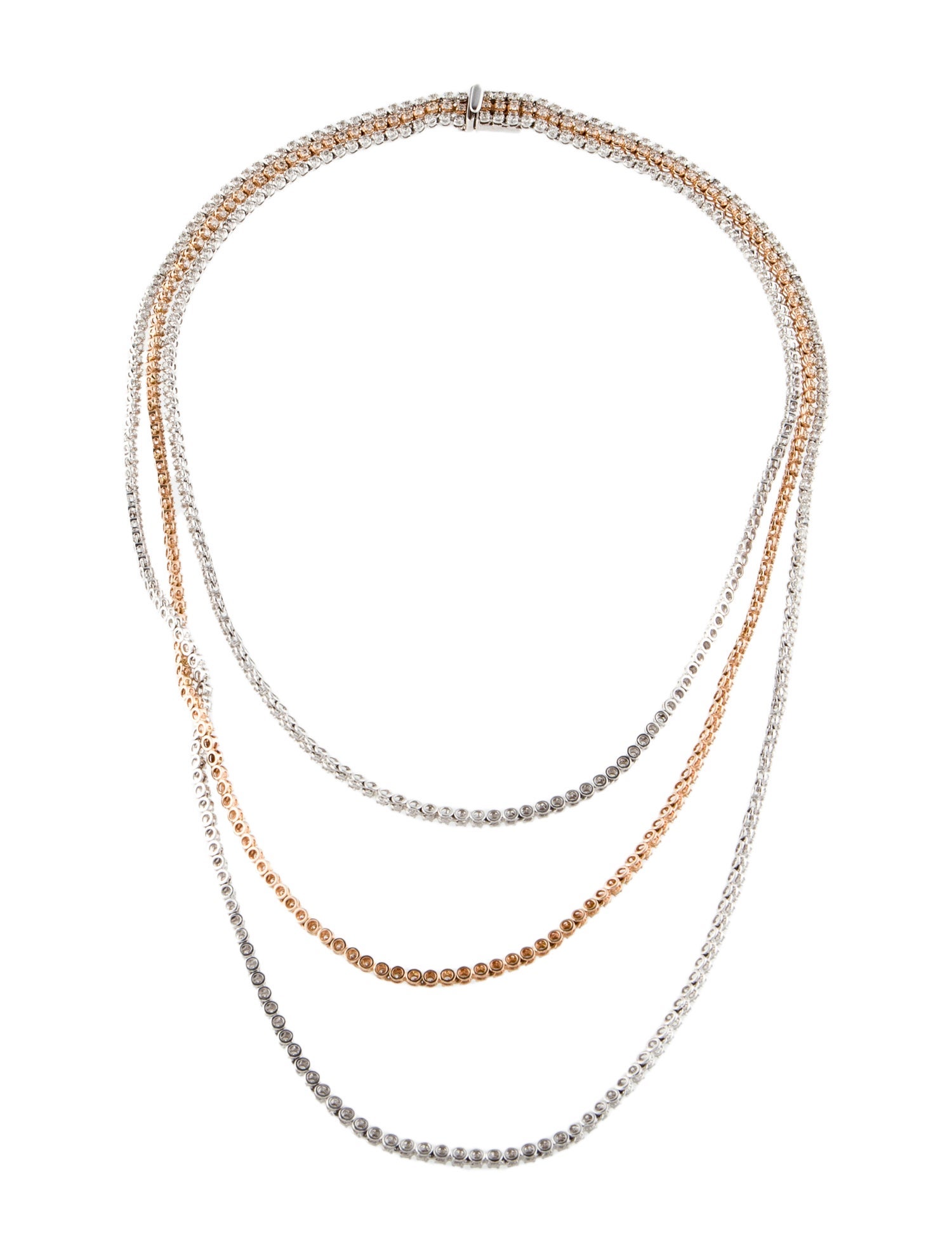 Necklace 18K 8.20ctw Diamond Triple Strand Chain Necklace