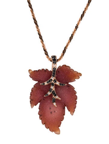 14K Druzy Leaf Pendant Necklace