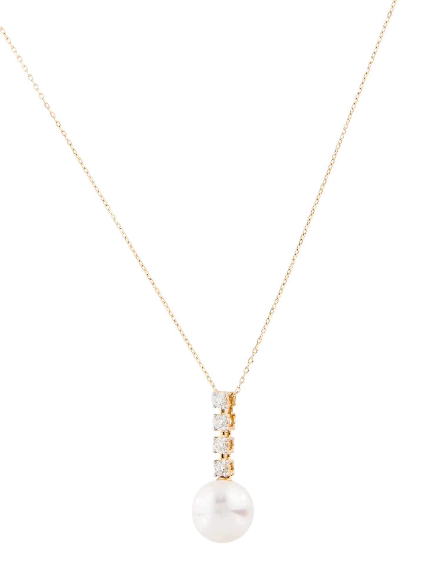 Necklace 14K Pearl & Diamond Pendant Necklace