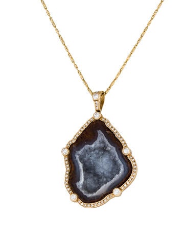 14K Druzy & Diamond Pendant Necklace