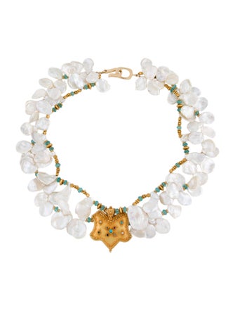 Necklace Pearl & Multistone Double Strand Necklace