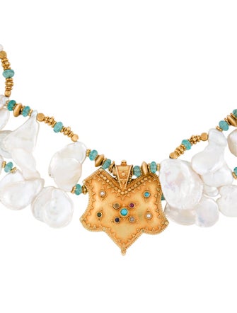 Necklace Pearl & Multistone Double Strand Necklace