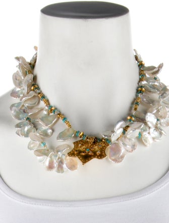 Necklace Pearl & Multistone Double Strand Necklace