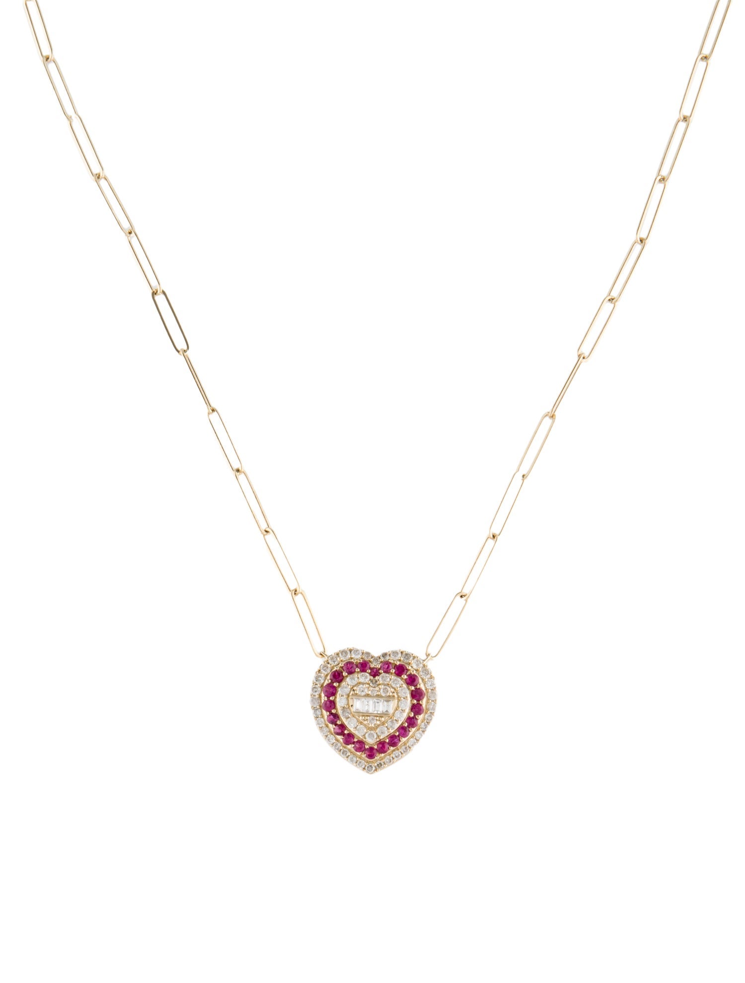 Necklace 14K Ruby & Diamond Heart Pendant Necklace