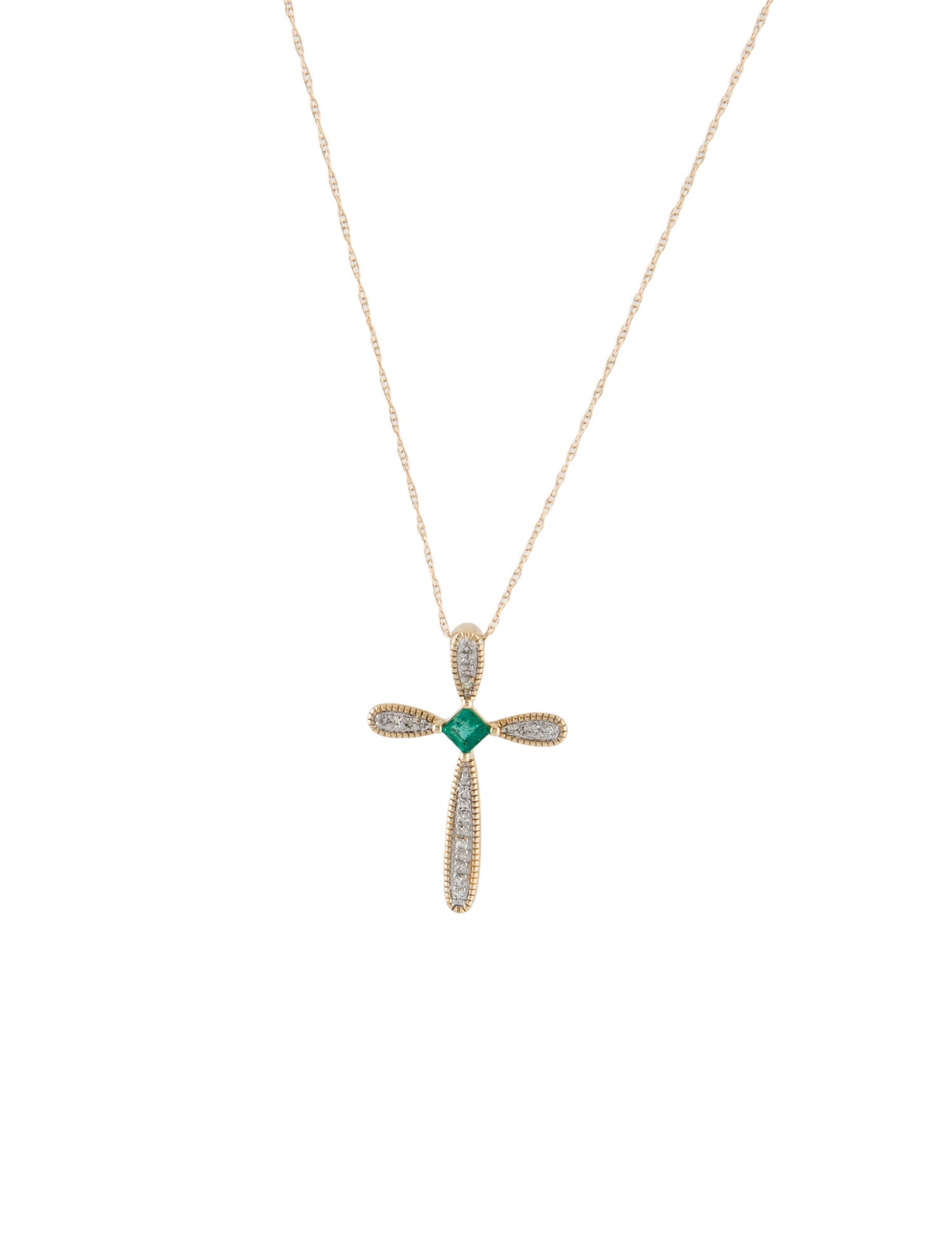 Necklace 14K Emerald & Diamond Pendant Necklace